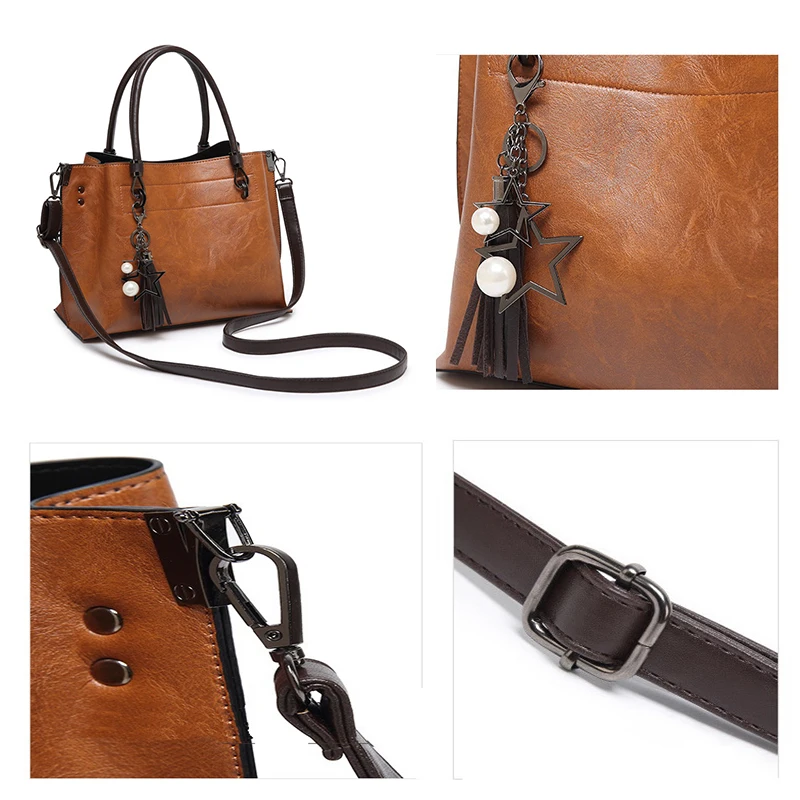 Женская сумка ведро из ПУ кожи с кисточкой| |