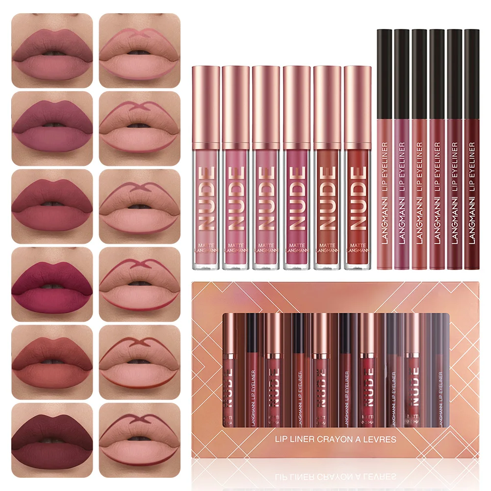 

12pcs Liquid Lipstick and Lip Liner Pen Set Waterproof Long Lasting Matte Lip Gloss Makeup Kit for Party Date Daily Wear
