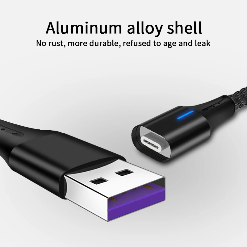 5А Магнитный кабель Micro usb type C светодиодный супер быстрый зарядный кабель для iPhone samsung huawei Xiaomi Android телефонный кабель 1 м