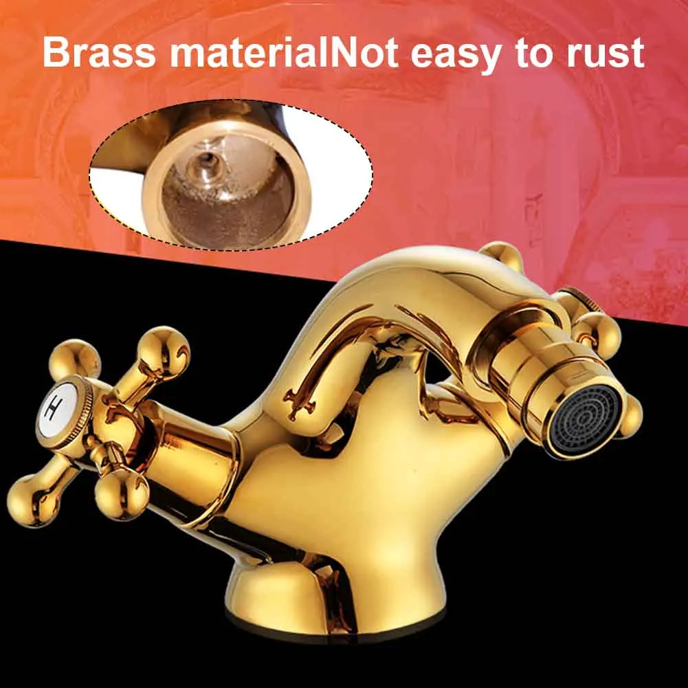 

Brass Durable Easy Install Hotel Gold Bathroom Bidet Faucets Single Hole European Style Hot Cold Tap Dual Handle Anti Rust Home