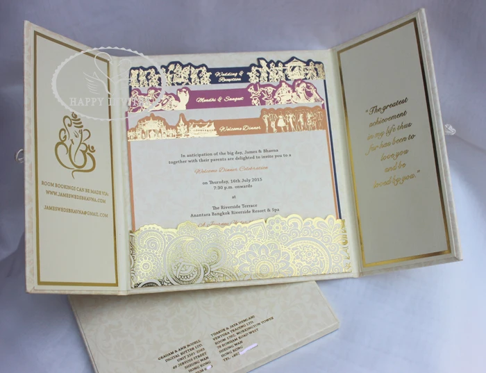 Free Shipping for Some Countries! HI1091 Personalized Hard Cover Gate Fold Wedding Card with Gold Foil Made in China | Дом и сад
