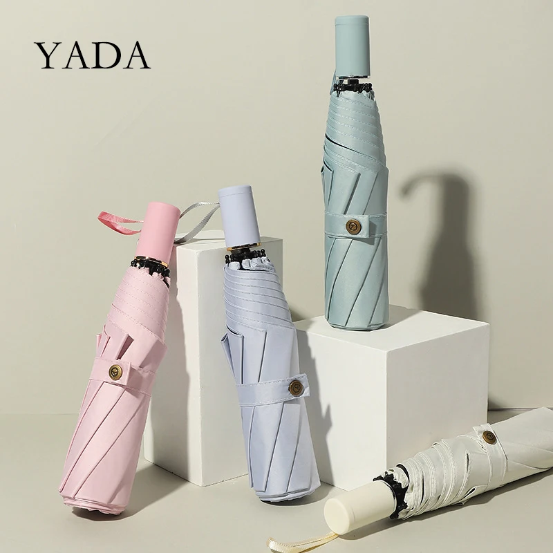 

YADA Fashion Pure Color Business 3 Folding Umbrella For Women Man UV Rainproof Fold Umbrella Parasol Rain Sun Umbrellas YD200214