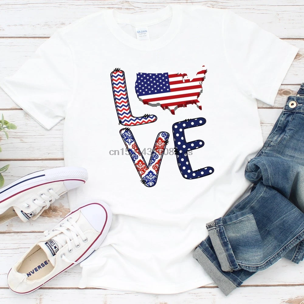 Забавная футболка с надписью LOVE USA America Flag красная белая синяя | Мужская одежда