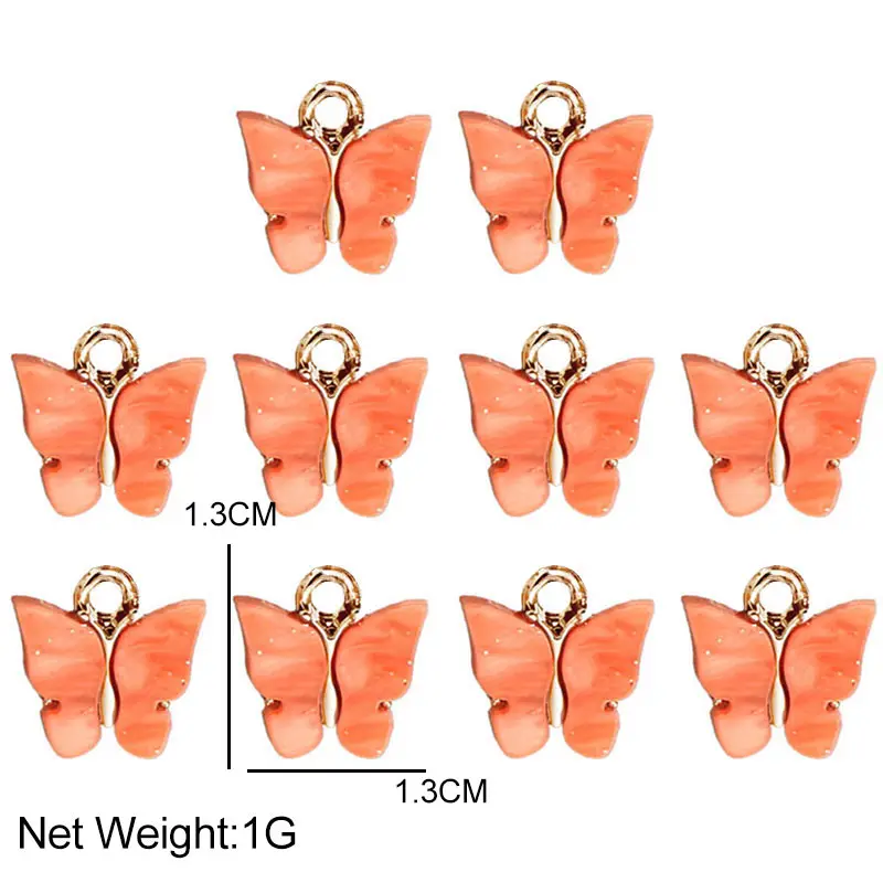 

50Pcs 13x13mm Alloy Shining Acrylic Multicolor Butterfly Animal Charm For DIY Jewelry Pendant Accessories Charms Cute Pendnets