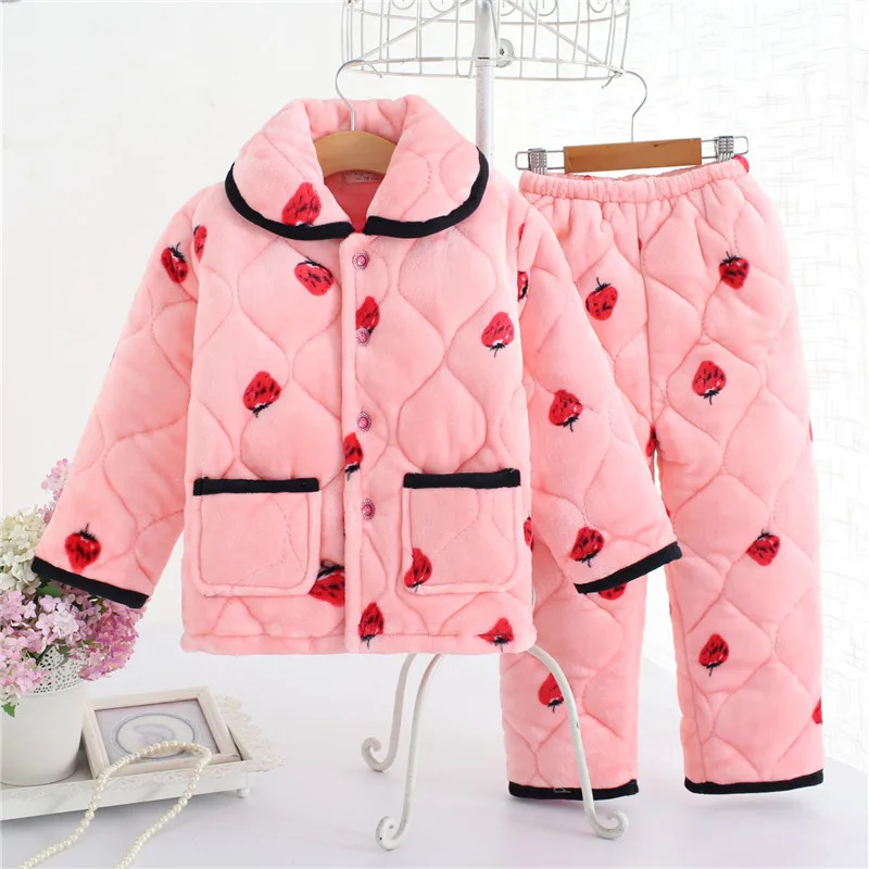 Winter Thick Cotton Flannel Coral Wool Warm Kids Baby Girls Boys Pajamas Sets Children Clothing Set Animal |
