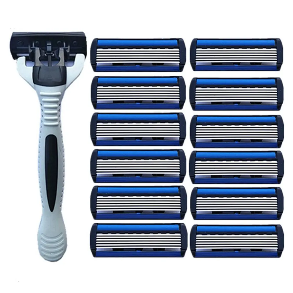 

Manual Beard Shaver Manual Hand Safety Razor 12PCS 6-Layer Blade ABS Grip Anti-slip Handle Portable Home Use