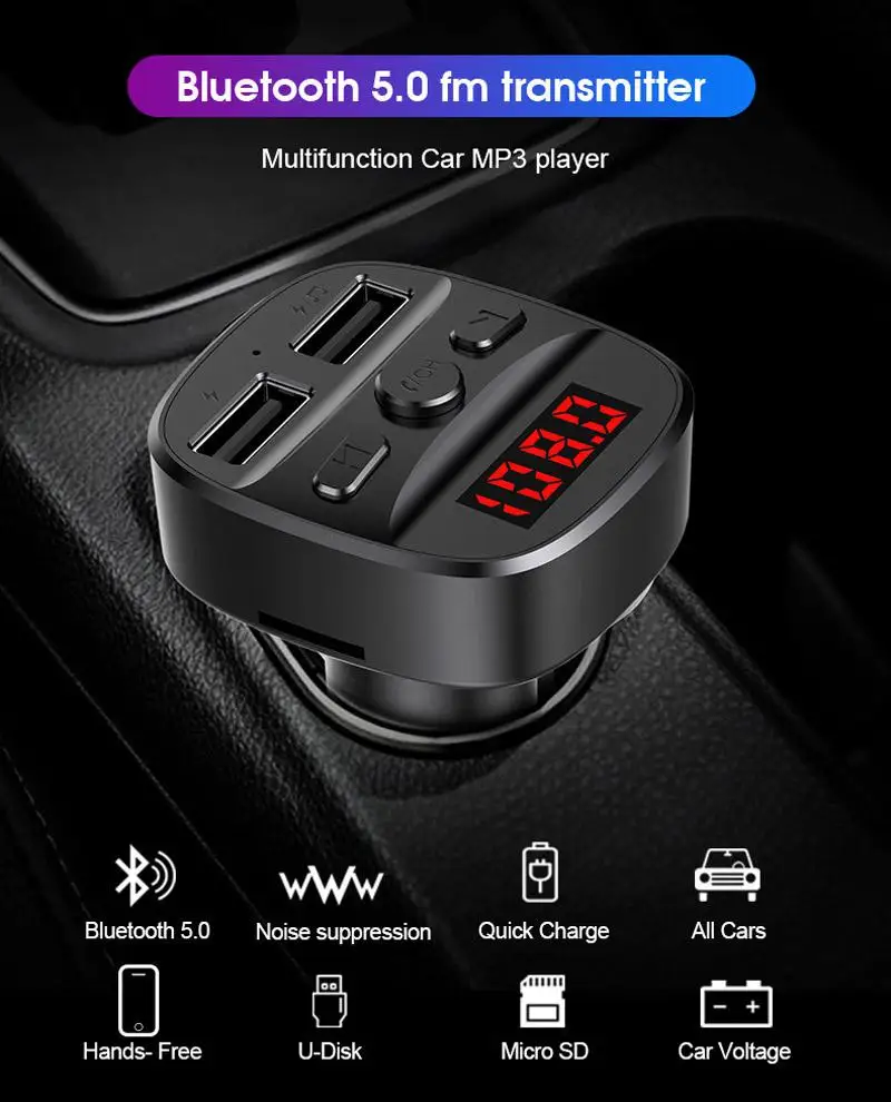 Группа вертикальный T60 Bluetooth5.0 автомобильный комплект беспроводной FM-передатчик