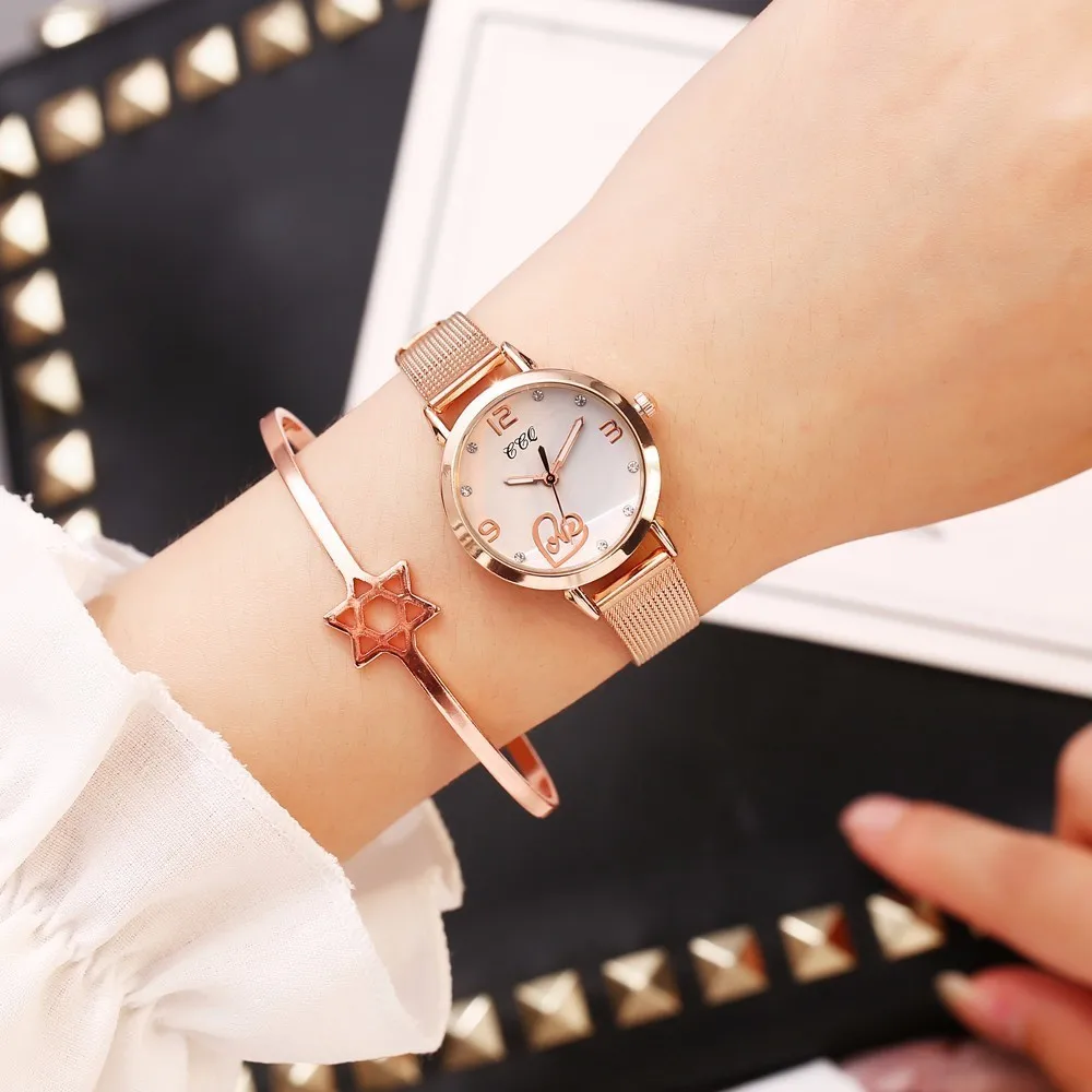 Часы женские кварцевые из нержавеющей стали под розовое золото | Наручные часы