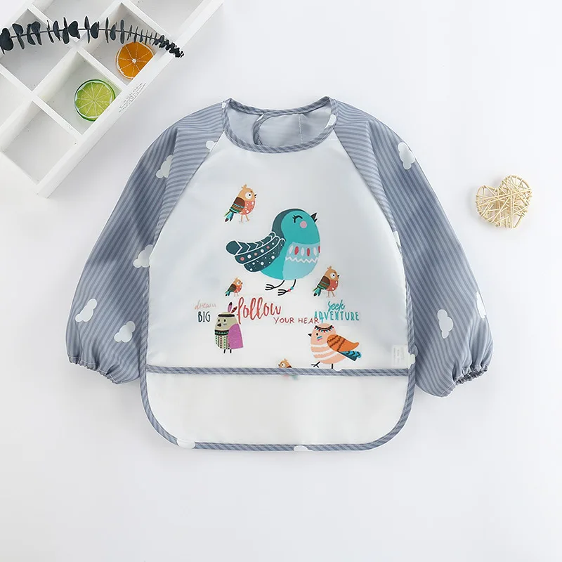

Baby Bandana Bibs Cute Cartoon Bibs Waterproof Infant Eating Children Girls Boys Drawing Long Sleeve Apron Baby Self Feeding Bib