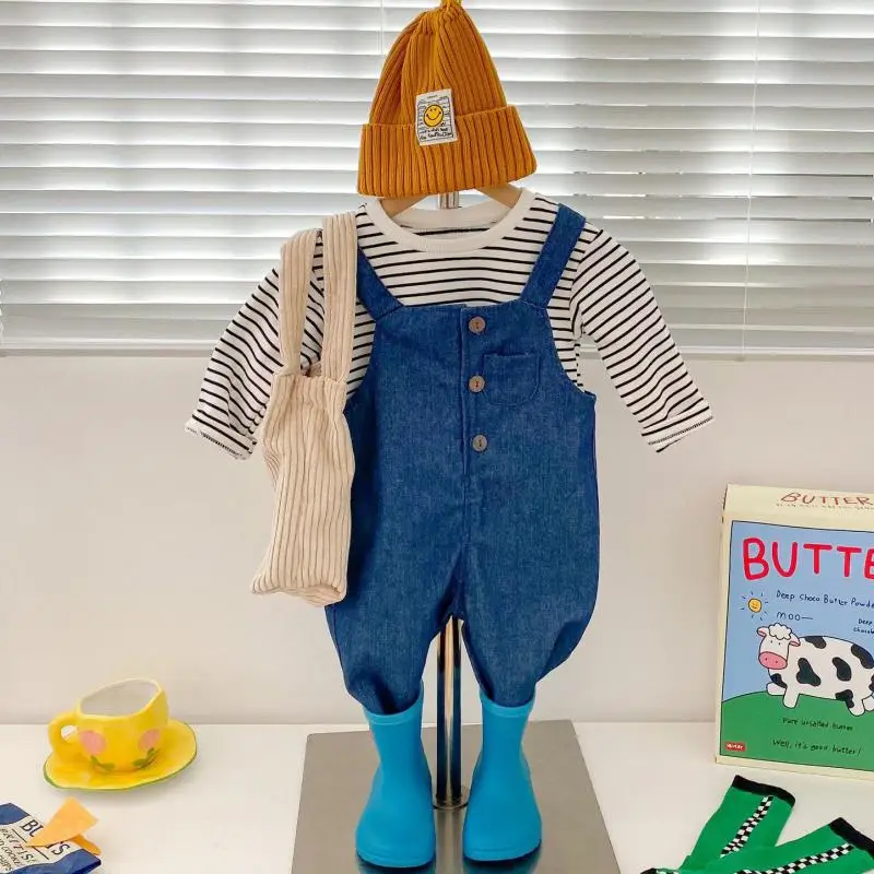 

2022 New Fashion Baby Boy Denim Jumpsuit Spring Infant Sleeveless Romper For Girls Kids Denim Overalls