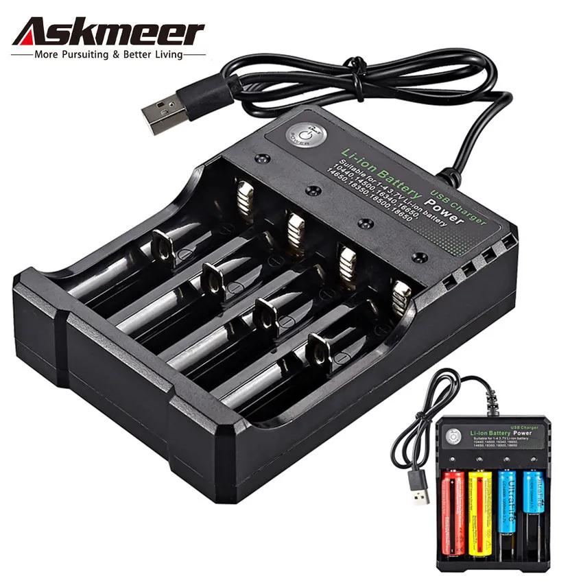 ASKMEER USB 18650 Батарея Зарядное устройство черные 4 слота AC 110V 220V двойной для QI