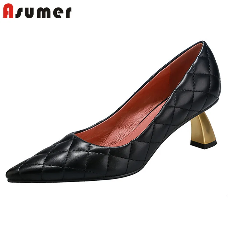 

Asumer 2021 newe arrive women pumps genuine leather shoes sewing simple high heels dress office shoes ladies single shoes