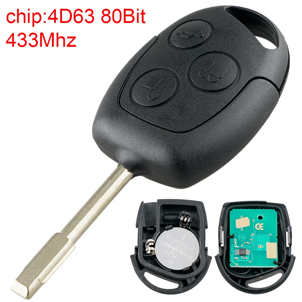 

433Mhz 3 Buttons Car Remote Key with 4D63 80Bit Chip/FO21 Blade Fit for Ford Fusion Focus Mondeo Fiesta Galaxy