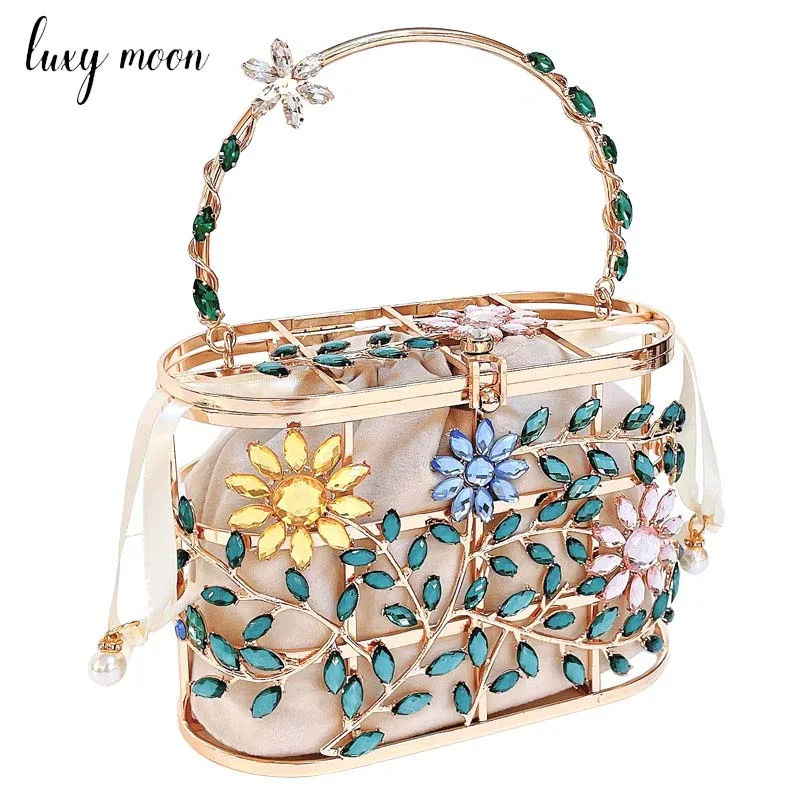 

Diamond Luxury Designer Handbag Colorful Flower Leaf Clutch Bag Bucket Shape Small Handbag Evening Bags 2021 Women's Brand Z211