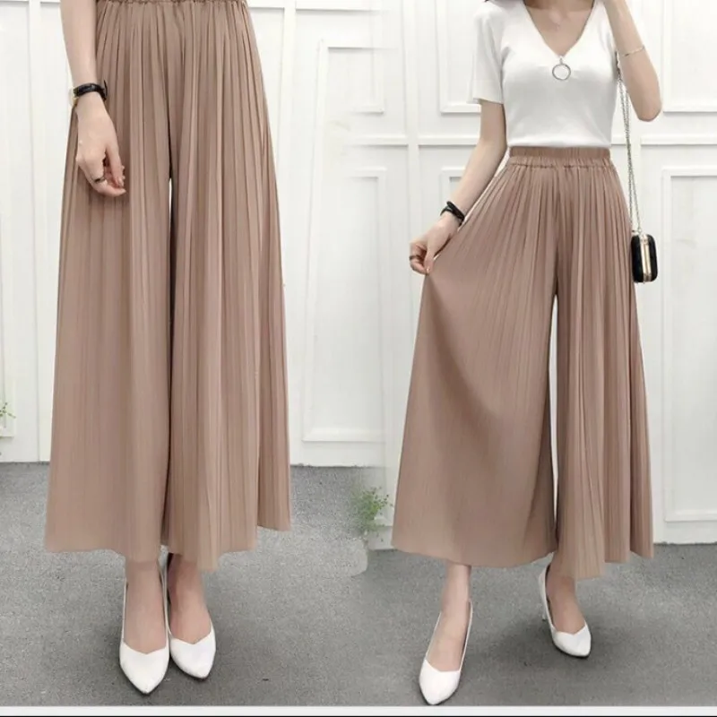 Женские летние свободные брюки с высокой талией тонкие повседневные шифоновые