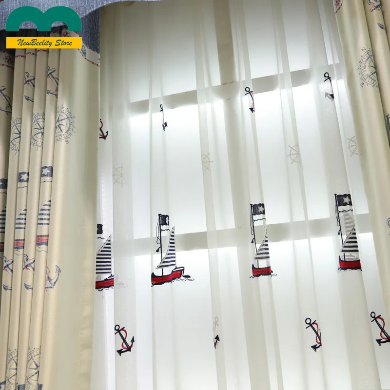 Голубые Мультяшные Детские занавески затеняющие оконные шторы с принтом для
