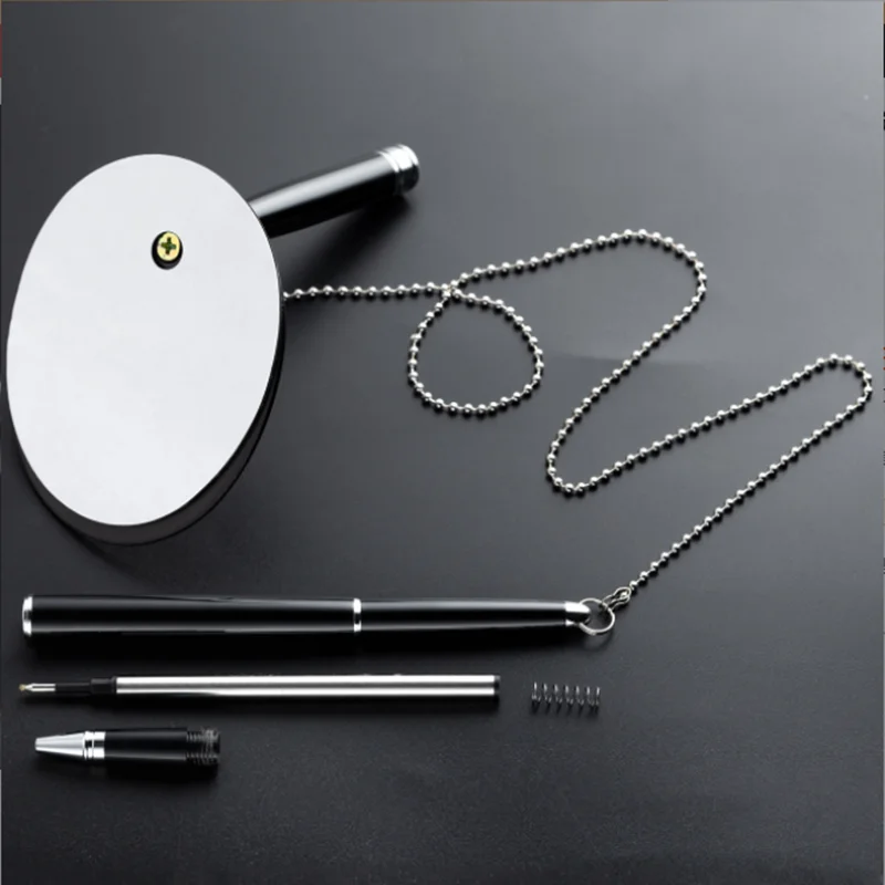 1Pcs Classic Metal Ballpoint Pen Secure Chain Attached Base Stand Desk Office Counter Signature Pens Stationery Gift | Канцтовары для
