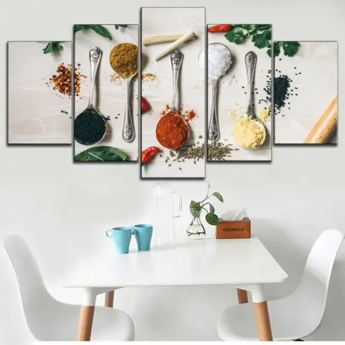 

5 panels Spices Powder Spoon Kitchen HD Print on Canvas Wall Art Picture Posters And Prints Home kitchen Decor