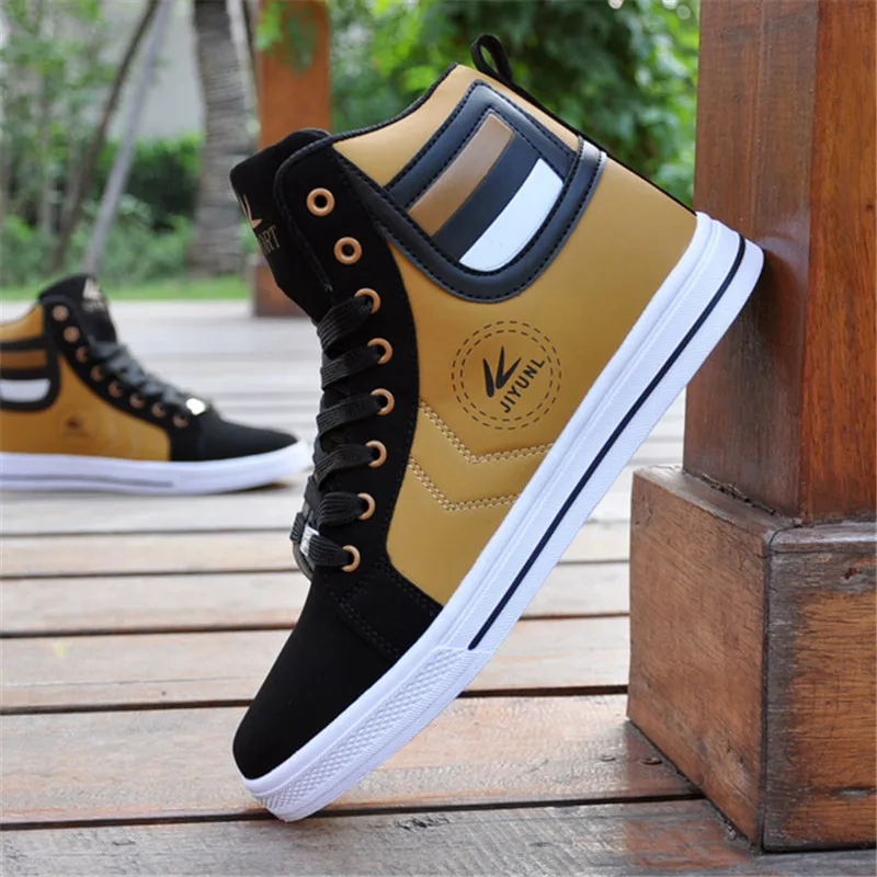 

2019 Autumn Men Casual shoes Hard-Wearing High-Top Shoes Men Sneakers Lace-up Trend Men Flats Shoes Leather Footwear
