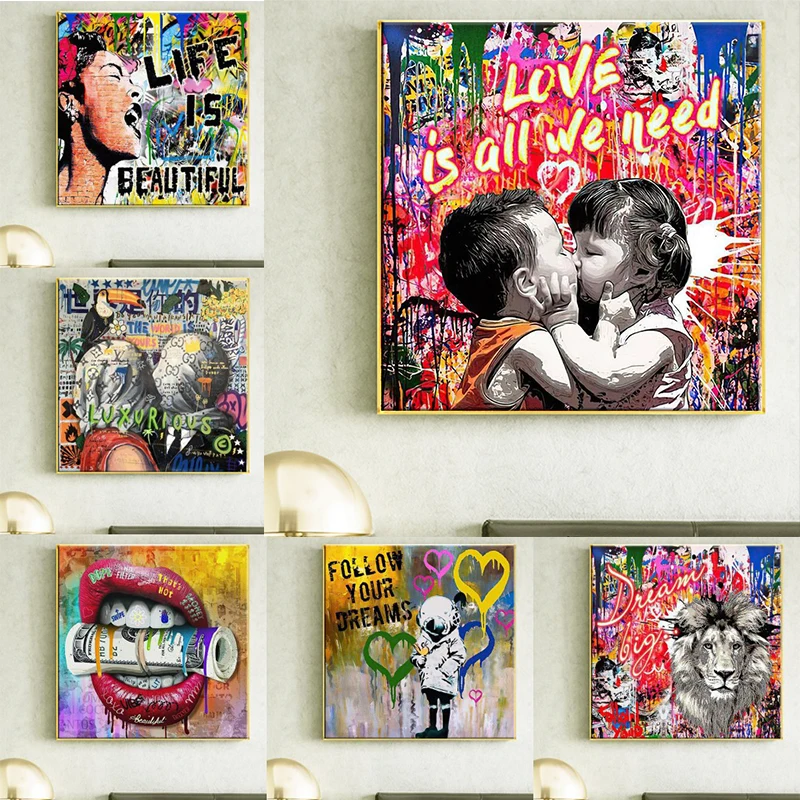 

Street Graffiti Banksy Loves Inspirational Wall Art Posters and Prints Living Room Graffiti Decorative Canvas Room Decoration