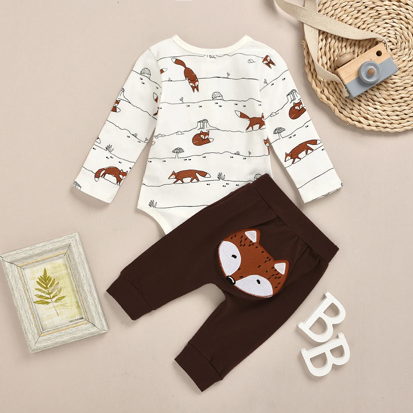 

Newborn Baby Boys Long Sleeve Outfits Spring Winter Cartoon Fox Print Kids Clothes Toddler Casual Clothes Set Baby 2pc Outfits
