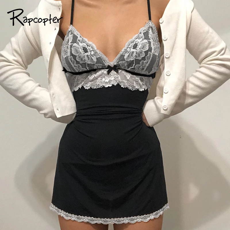 

Кружевное лоскутное мини-платье с оборкой, милые короткие платья Y2K на тонких бретелях, обтягивающее вечернее платье, Женская Клубная одежд...