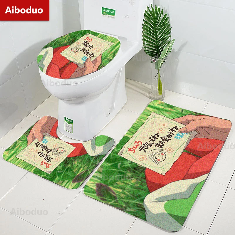 

Aiboduo Spirited Away 3pcs/set Toilet Lid Cover Set Non Slip BathMat Restroom Rug Anime Warm Home Decoration Absorbent Carpet