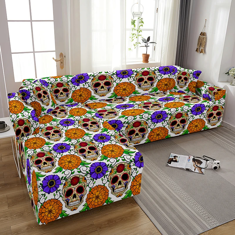 

Skull L Shape Stretch Sofa Cover 1/2/3/4 seat Non-slip Combination Couch Covers Elastic Slipcover For Living Room Decoration