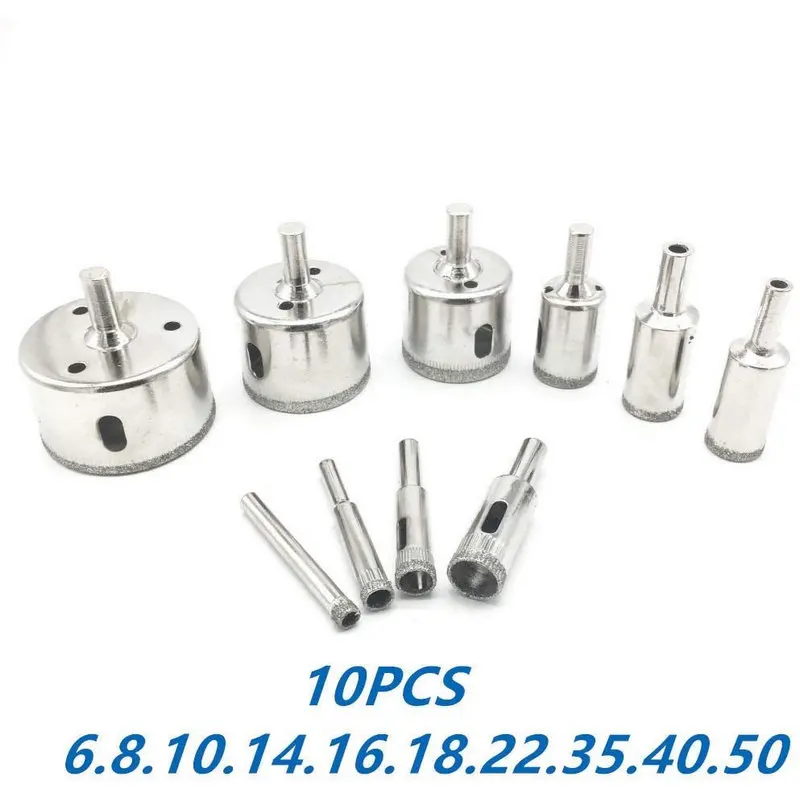 

10pcs Diamond Drill Bit Set Glass Hole Saw for Tiles Glass Ceramic Marble Bottles DIY,6mm - 50mm