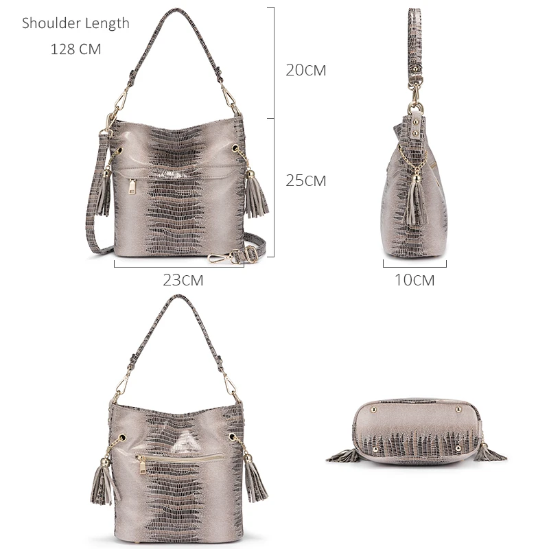 

REALER women handbag shoulder bag femalecrossbody bags for women 2020 with tassels serpentine pattern bucket bag for ladies