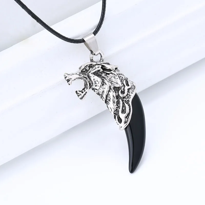 Модное Белое и черное ожерелье чокер с зубцами волка skyyat веревочной цепочкой