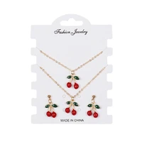 1 sets womens cherry earrings cherry necklace golden necklace red cherry jewelry sets popular fashion fruit jewelry style 2020