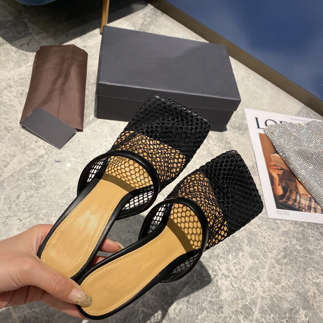 

Ollymurs High Heels Round Toes Slippers Metal Chain Ankle Strap Slippers Meah Slippers Mule Zapatos De Mujer Shoes Women