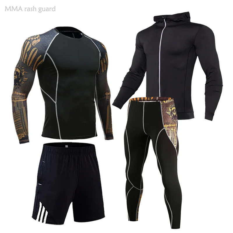 

Track suit Men Sportswear Sports Compression Long sleeve shirts Fitness leggings MMA Workout tights Winter thermal underwear set