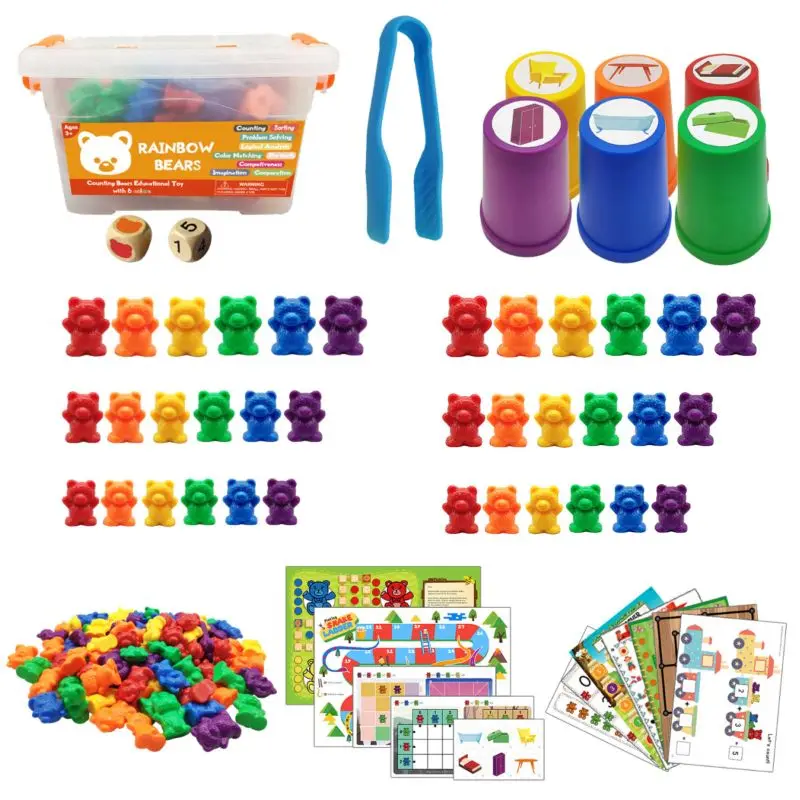 

1 set Children Montessori Toy Boxed Counting Bear Montessori Educational Cognition Rainbow Matching Game Educational Toys Gifts