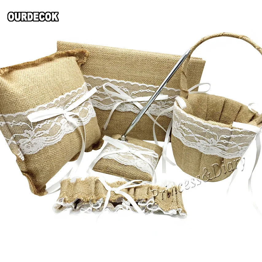 5 шт./компл. Мешковина лента из мешковины с кружевом Свадебная Гостевая книга и