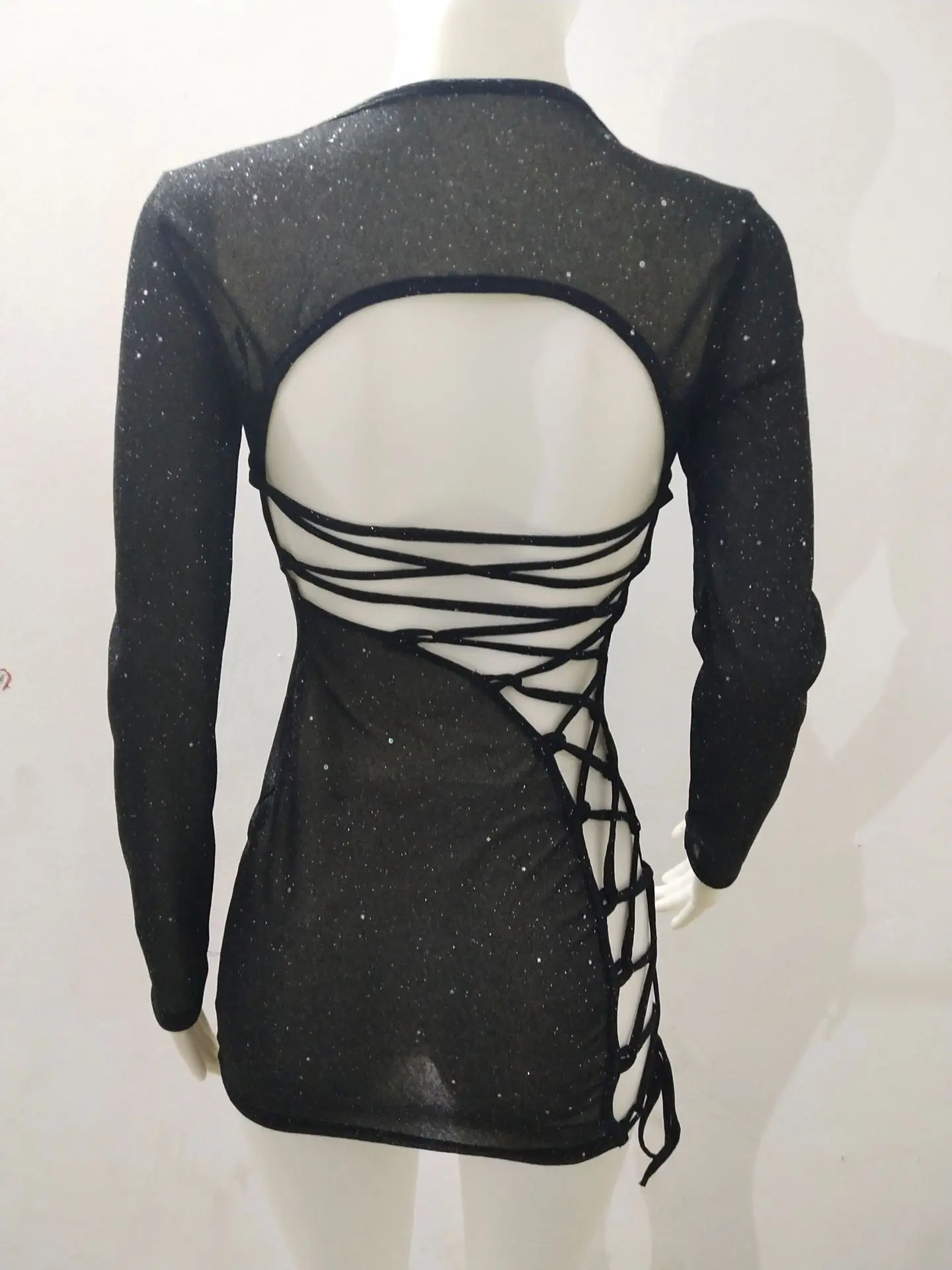 

Europe and the United States sexy backless buttocks tight-fitting laser sequins colorful reflective dress