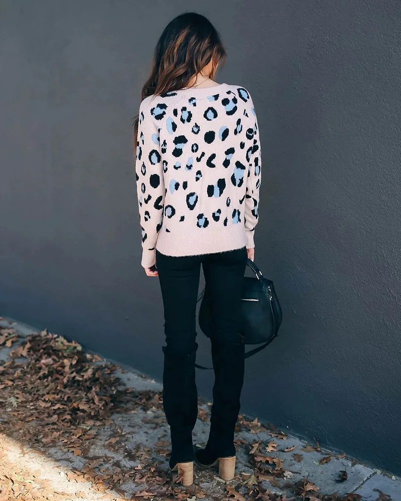 Fitshinling Leopard Women's Knitwear Sweater Casual Holiday Slim Pull Korean Long Sleeve Autumn Winter Sweaters Pullovers 2020 | Женская