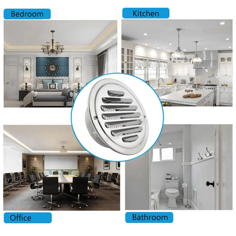 

Stainless Steel Air Vents, Louvered Grille Cover Vent Hood Flat Ducting Ventilation Air Vent Wall Air Outlet with Fly Screen Mes
