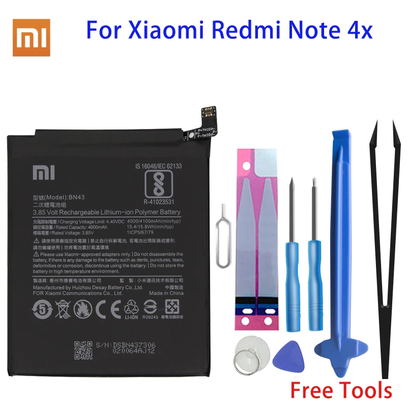 

Оригинальный аккумулятор Xiaomi BN43, запасной аккумулятор для Xiaomi Redmi Note 4X/ Note 4 глобальная версия, Snapdragon 625, 4000 мАч