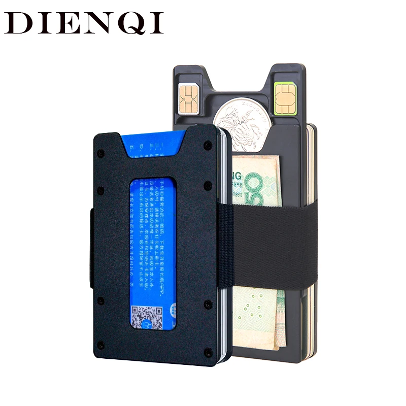 

DIENQI Slim Metal Wallet for Men Thin Credit Card Holder Man Purse Minimalist Coin SIM Case Rfid Business Mini Magic Card Wallet