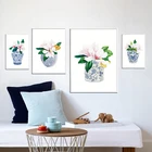 Голубая и белая Магнолия, ботанические художественные принты на холсте, шикарные декоративные картины, Имбирная банка, вазы, плакаты, украшение для стен