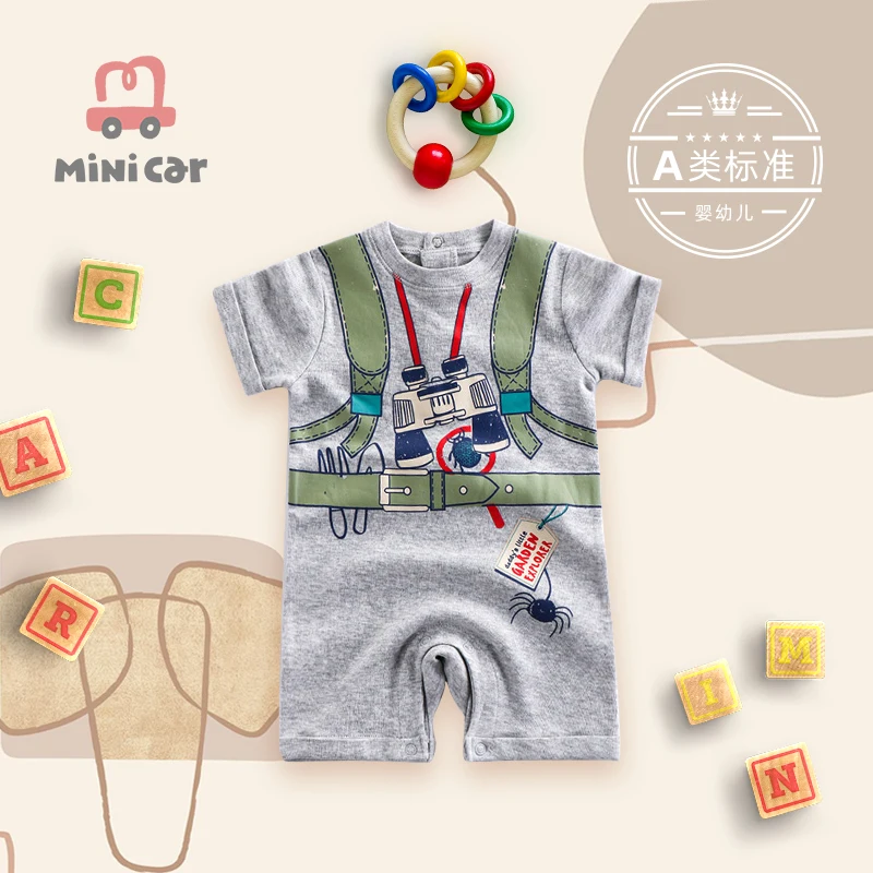 Newborn baby one piece Romper boy summer short sleeve open creeper suit |