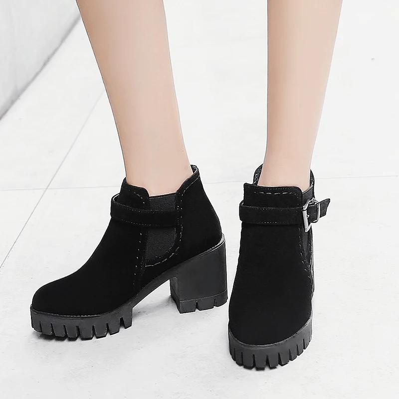 2019 г. Новые зимние толстые ботильоны женские ботинки красные Модные на высоком