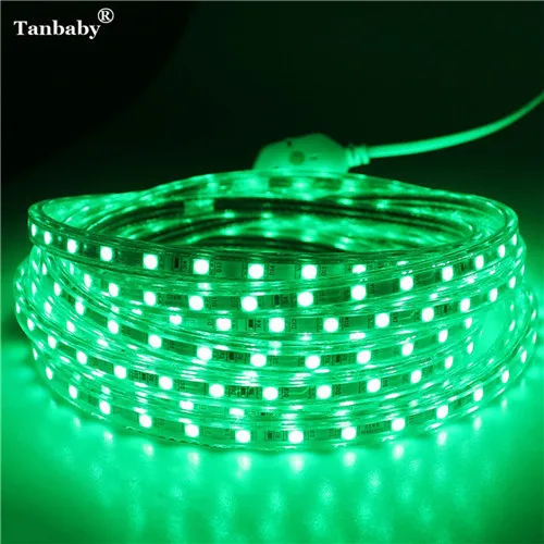 Green Color 220V Светодиодные ленты светильник SMD 5050 Открытый Водонепроницаемый светодиодный ленты 60 Светодиодный s/M высокая яркость Крытый украшения новогодние гирлянды со штепсельной вилкой европейского стандарта - Испускаемый цвет: Green Color