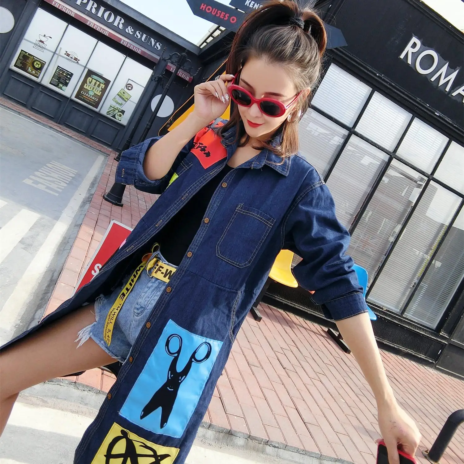 Женский джинсовый Тренч весна осень 2021 модное Брендовое женское цветное пальто в