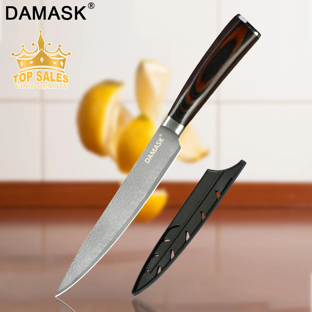 Damask 8 дюймов кухонный нож для суши лосось нарезки Кливер Дамасская сталь шеф-повара ножи сырой рыбы филе слоев кухонные принадлежности