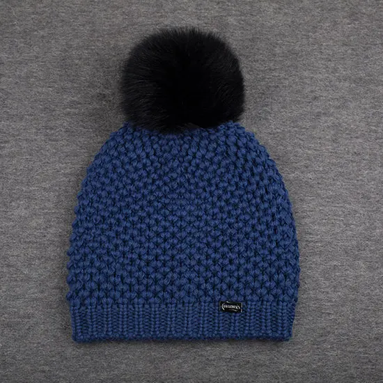FURTALK Женщина Вязать Шапочки Шляпу и Шарф Набор Реального Fox Меха Pom Pom Шапка Бесконечность Шарф Женщины шарф шляпа набор - Цвет: blue  hat