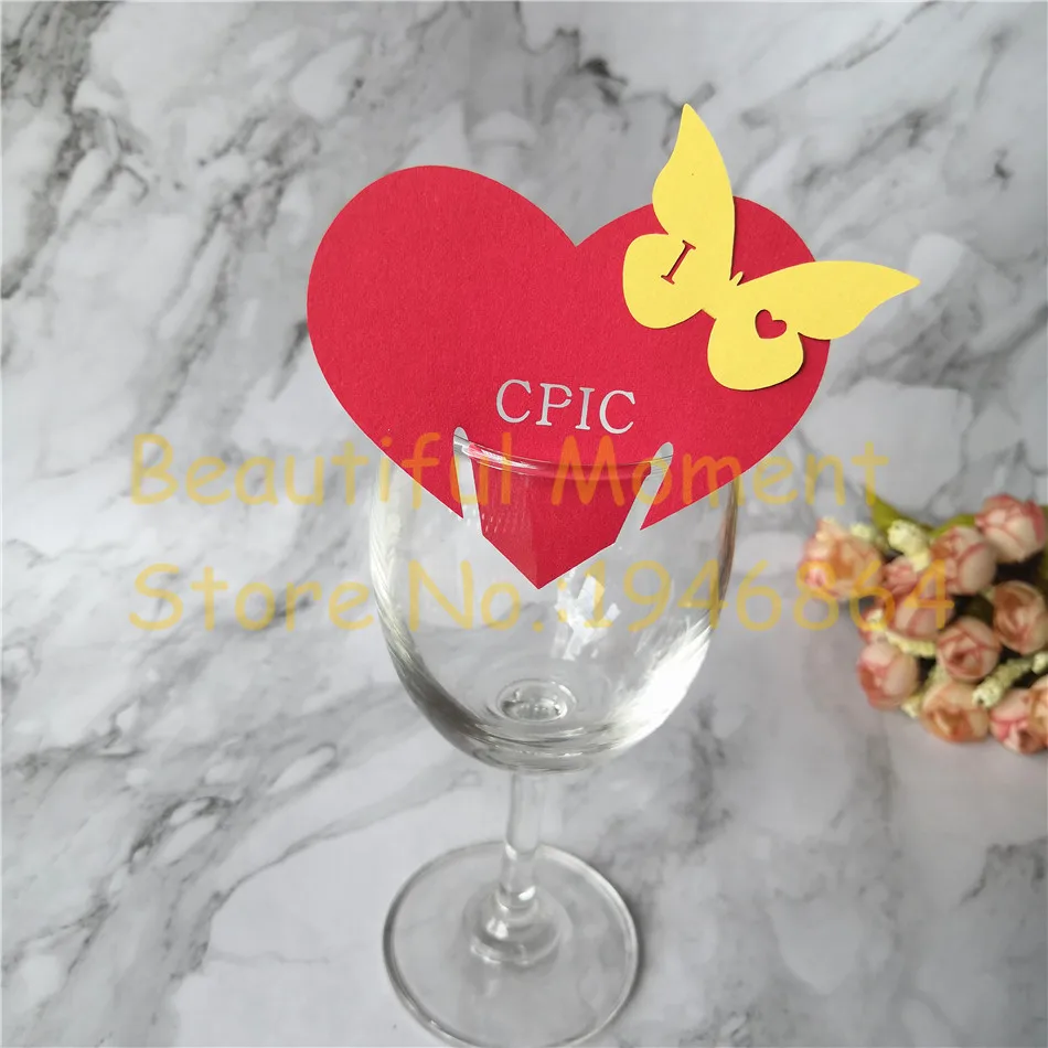 50 шт бабочка любовь сердце полые вечерние свадебные украшения стола бокал для