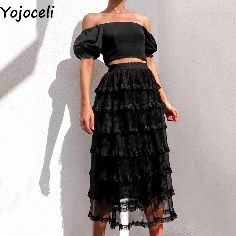 Фото Yojoceli сексуальные гофрированные белые кружевные юбки женские Осень вечерние Yojoceli сексуальные гофрированные белые кружевные юбки женские Осень вечерние
